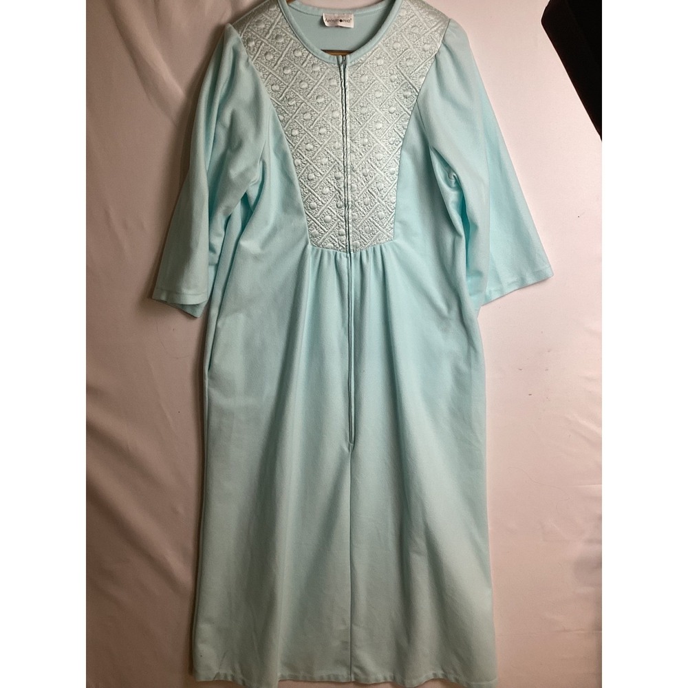 Apostrophe Womens Light Blue Quilted Zip Front Fleece Robe Loungewear Medium